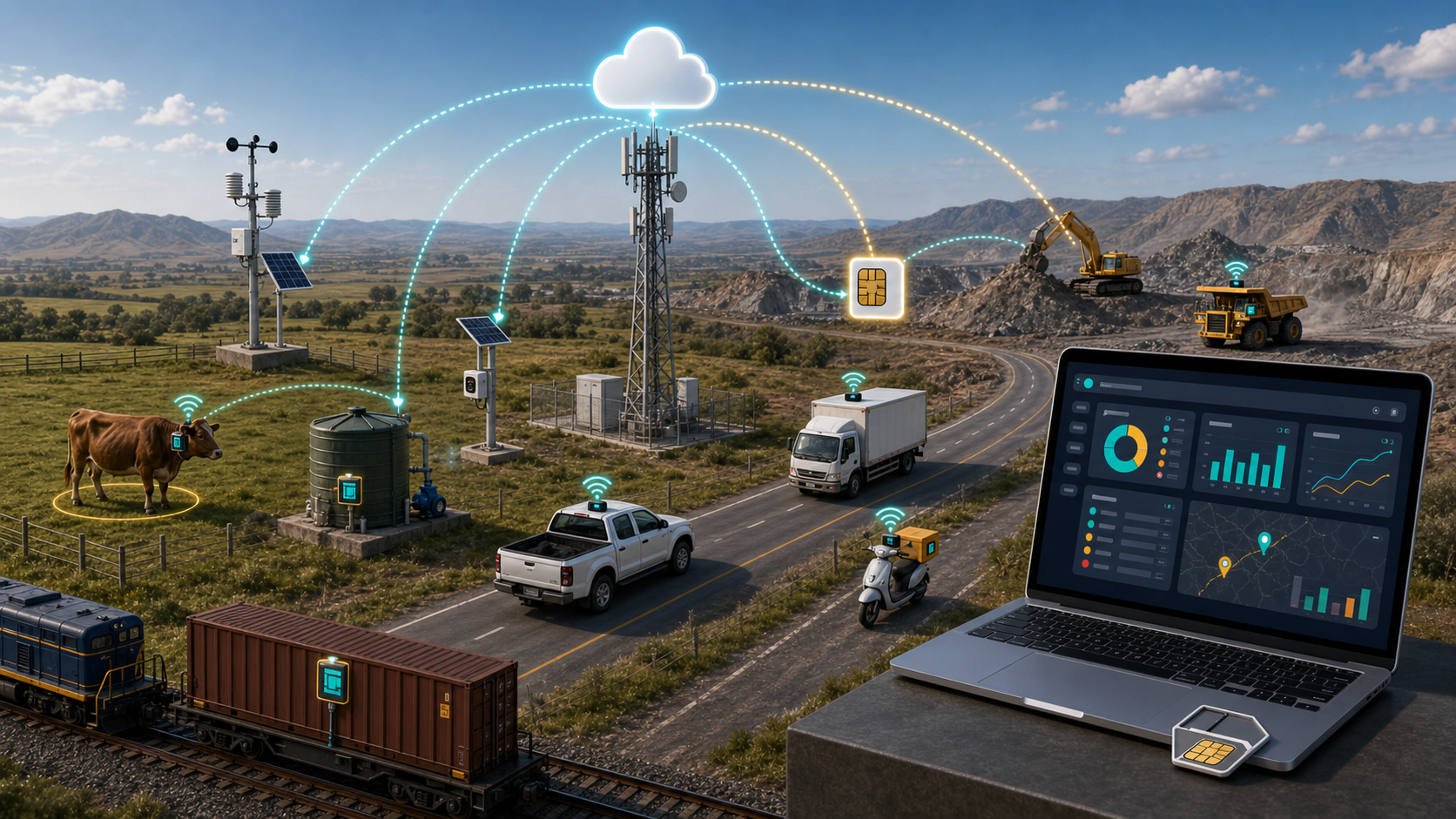 Connected logistics, agriculture, mining and telemetry assets using Sparrow Connect SIM services.